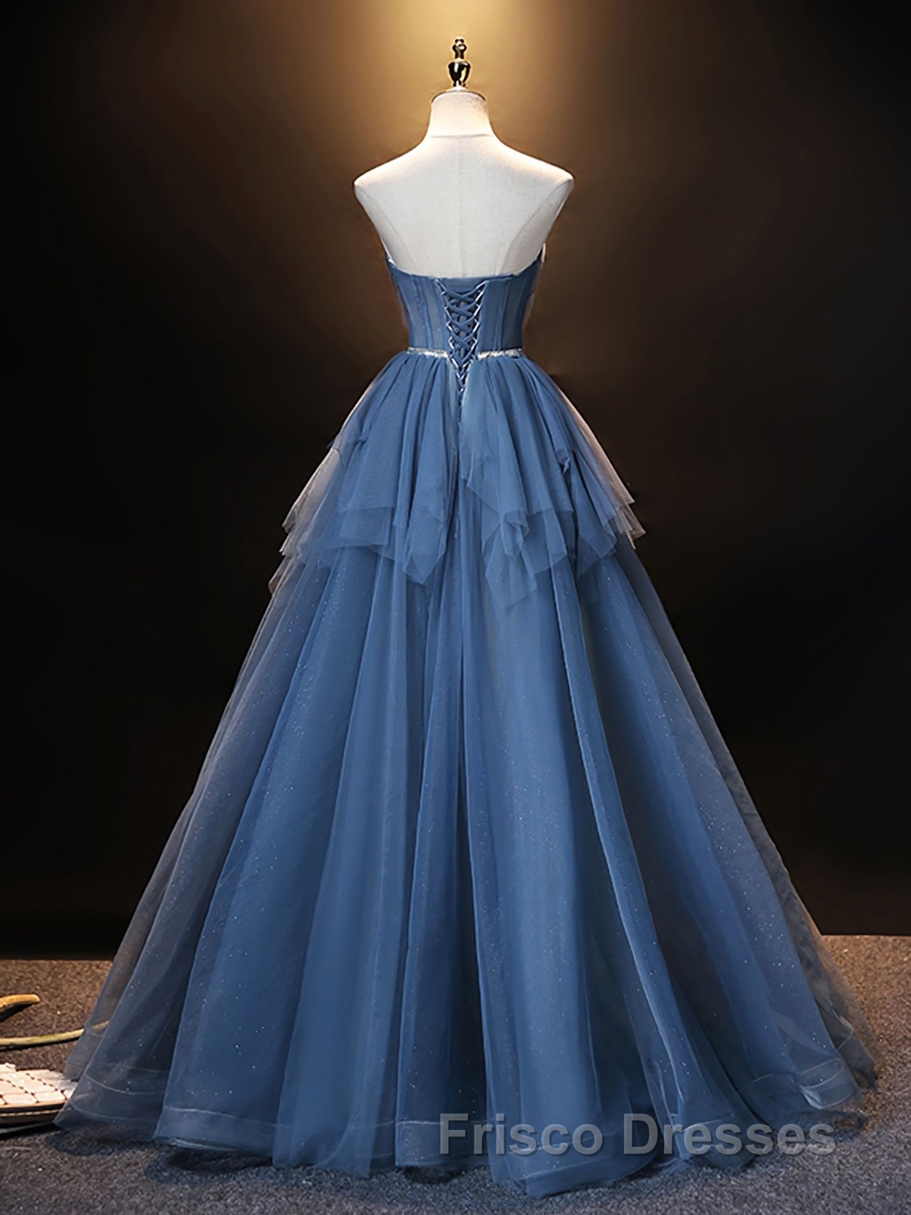 Blue Sweetheart Neck Tulle Long Formal Prom Dress, Blue Evening Dress