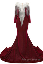 Deep V-neck Shiny Royal Blue Long sleeves Mermaid Formal Prom Dresses