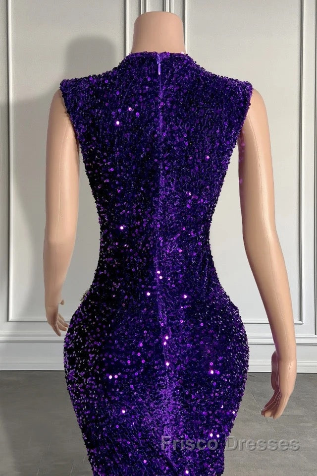 Sequined Sleeveless Mermaid Formal Prom Dresses with Beadings