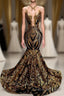 Long Sleeveless Mermaid Formal Prom Dresses with Gold Sequins