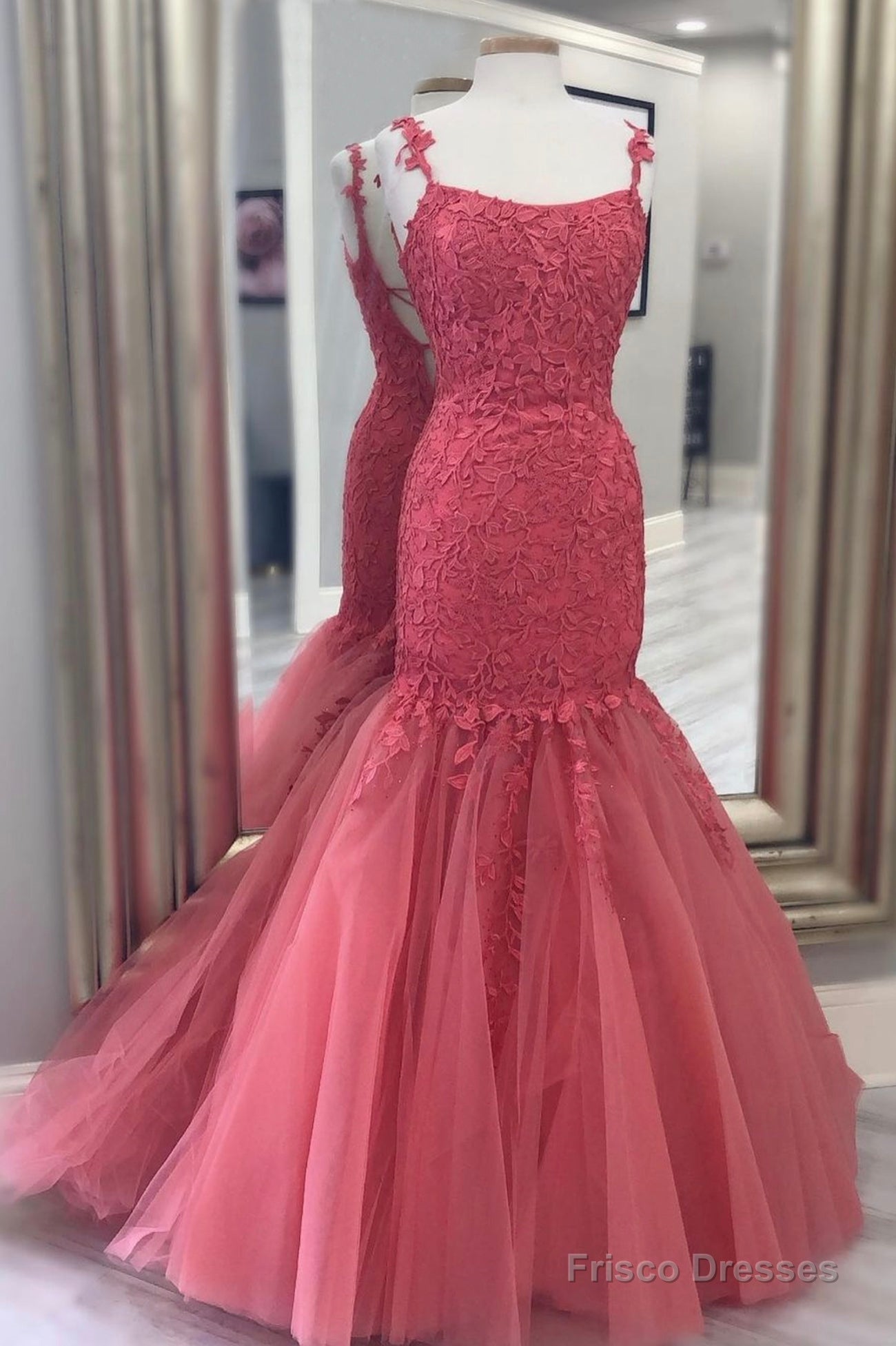 Mermaid Lace Long Prom Dresses, Lace Backless Evening Party Dresses Main image