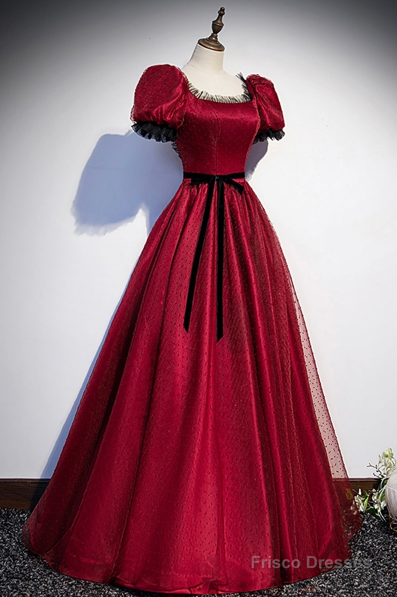 Burgundy Tulle Long Prom Dresses, A-Line Backless Evening Dresses Secondary image