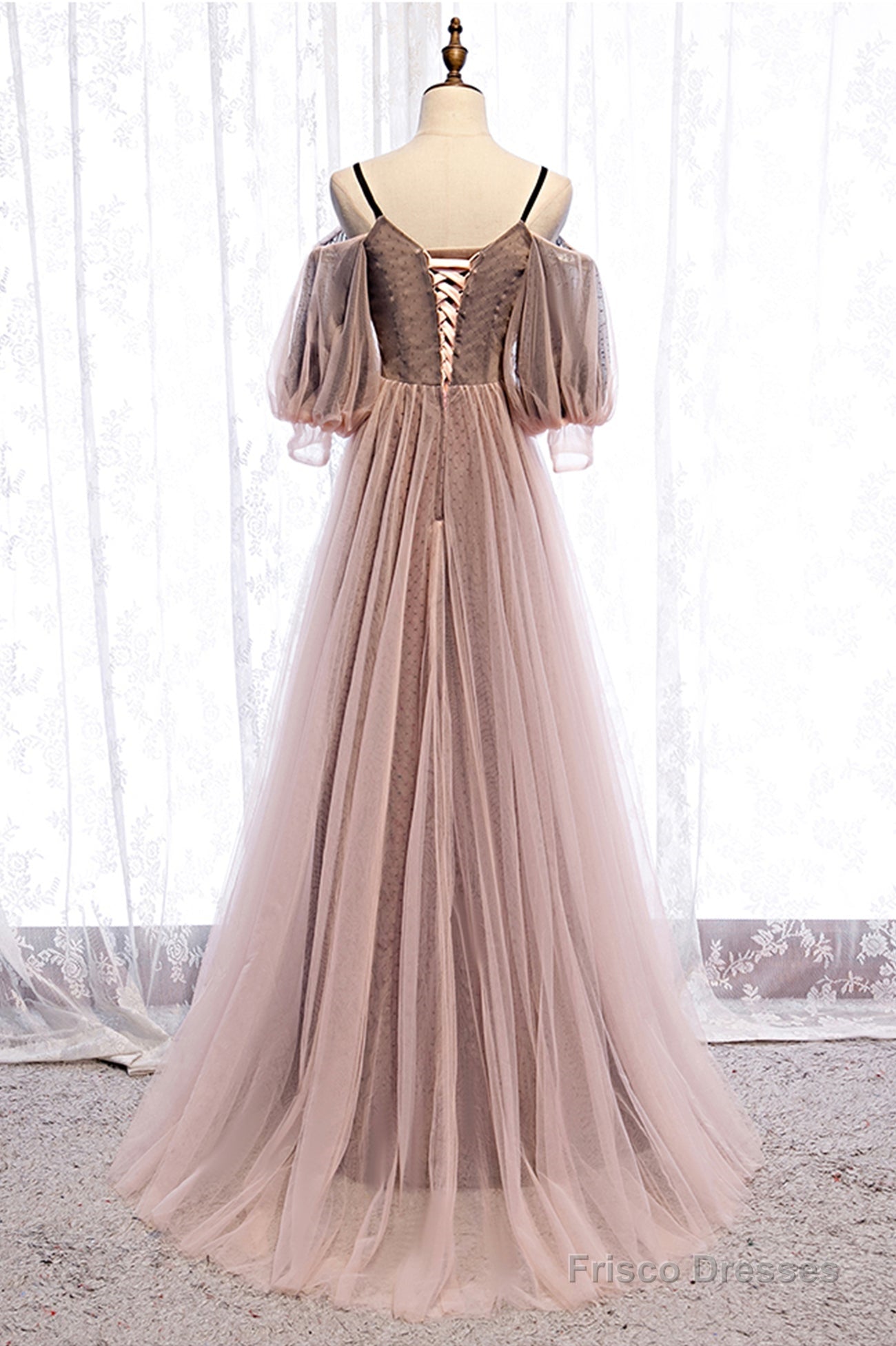 A-Line Tulle Long Prom Dresses, Lace Evening Dresses Main image