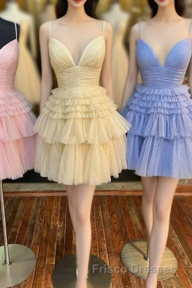 Cute Tulle V-Neck Short Formal Prom Dress, A-Line Homecoming Party Dress Main image