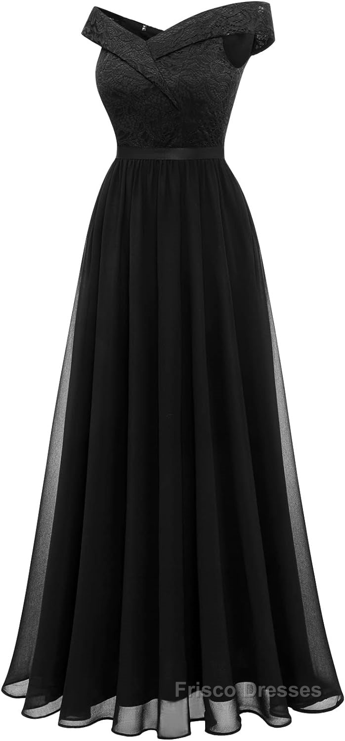 Womens Lace Bridesmaid Dresses A-Line Off Shoulder Floral Lace Chiffon Formal Prom Dresses