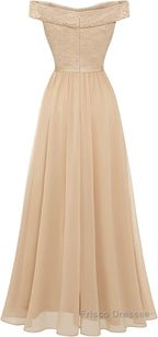 Womens Lace Bridesmaid Dresses A-Line Off Shoulder Floral Lace Chiffon Formal Prom Dresses