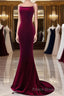 Simple Velvet Mermaid Burgundy Long Formal Prom Dresses, Burgundy Long Formal Dresses