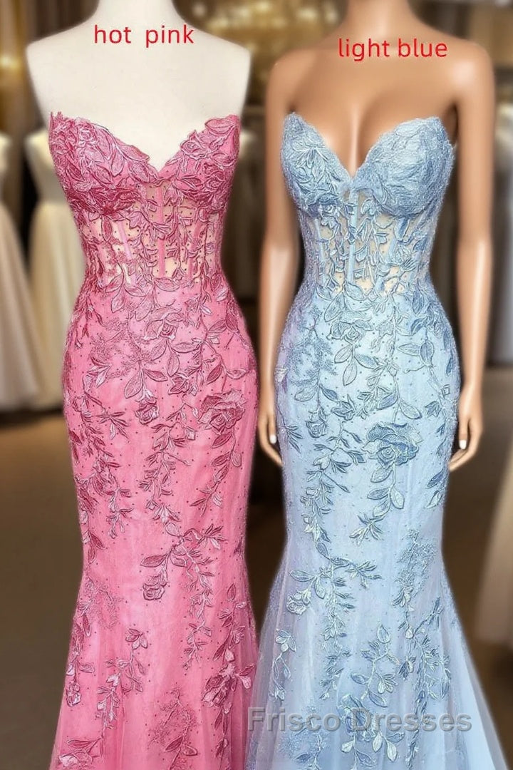 Sweetheart Mermaid Long Formal Prom Dress with Lace Appliques Main image