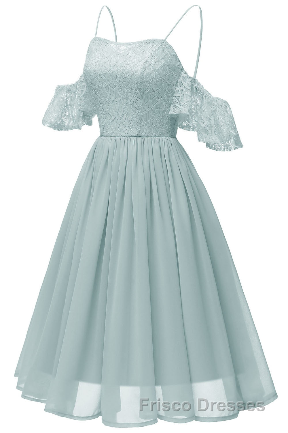 Off the Shoulder Lace Over Chiffon Sage Green Party Dress Secondary image