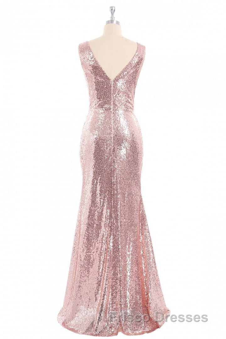Rose Gold Sequin V-neck Long Formal Prom Dress with Slit Secondary image