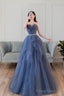 Blue Sweetheart Neck Tulle Long Prom Dress Blue Tulle Formal Dress