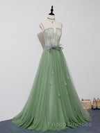 Green Tulle Lace Long Formal Prom Dress, Green Tulle Evening Dress, 3