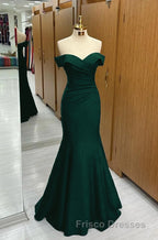 Long Navy Formal Prom Dress Mermaid Off-the-Shoulder Sweetheart Sleeveless