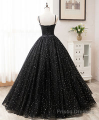 Black Sweetheart Tulle Long Prom Dress, Black Tulle Formal Dress