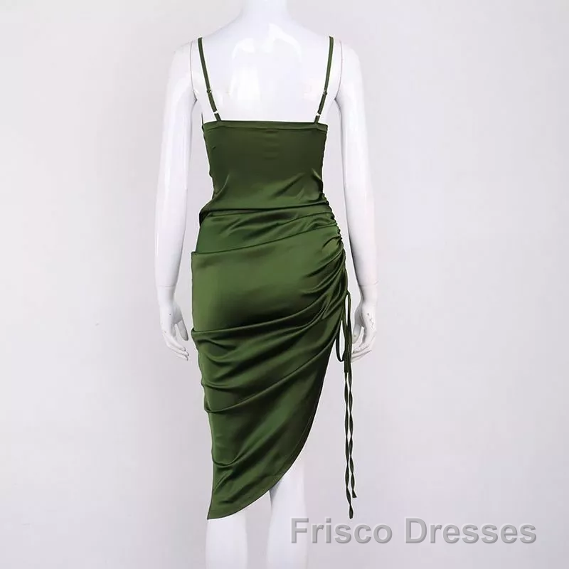 New Satin Green Formal Prom Dresses Spaghetti Strap Party Evening Dresses Secondary image