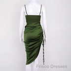 New Satin Green Formal Prom Dresses Spaghetti Strap Party Evening Dresses
