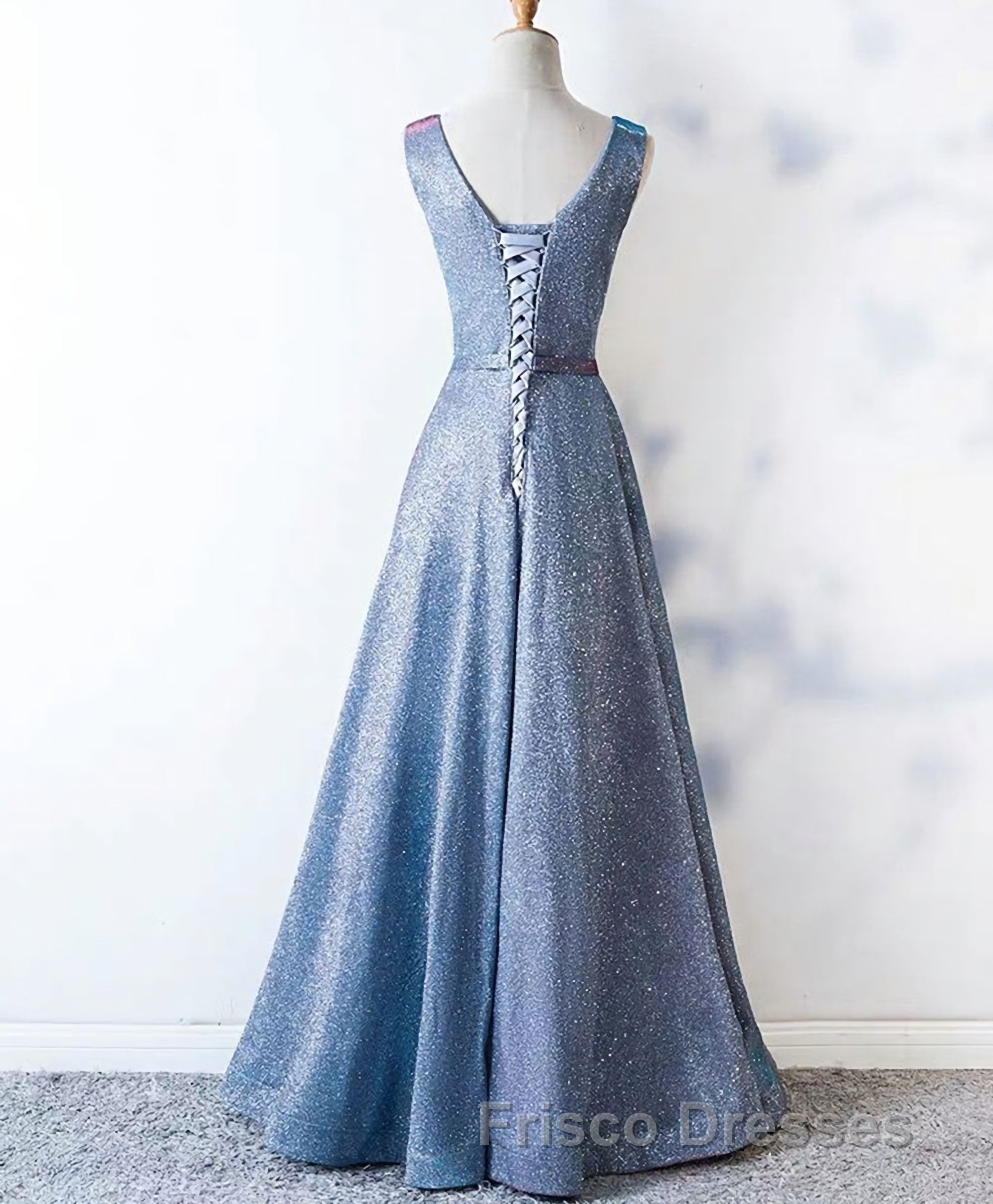 Unique Blue Sequin Long Formal Prom Dress, Blue Formal Prom Dress