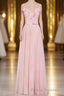Pink Ruffle Lace-Up A-Line Long Bridesmaid Dress