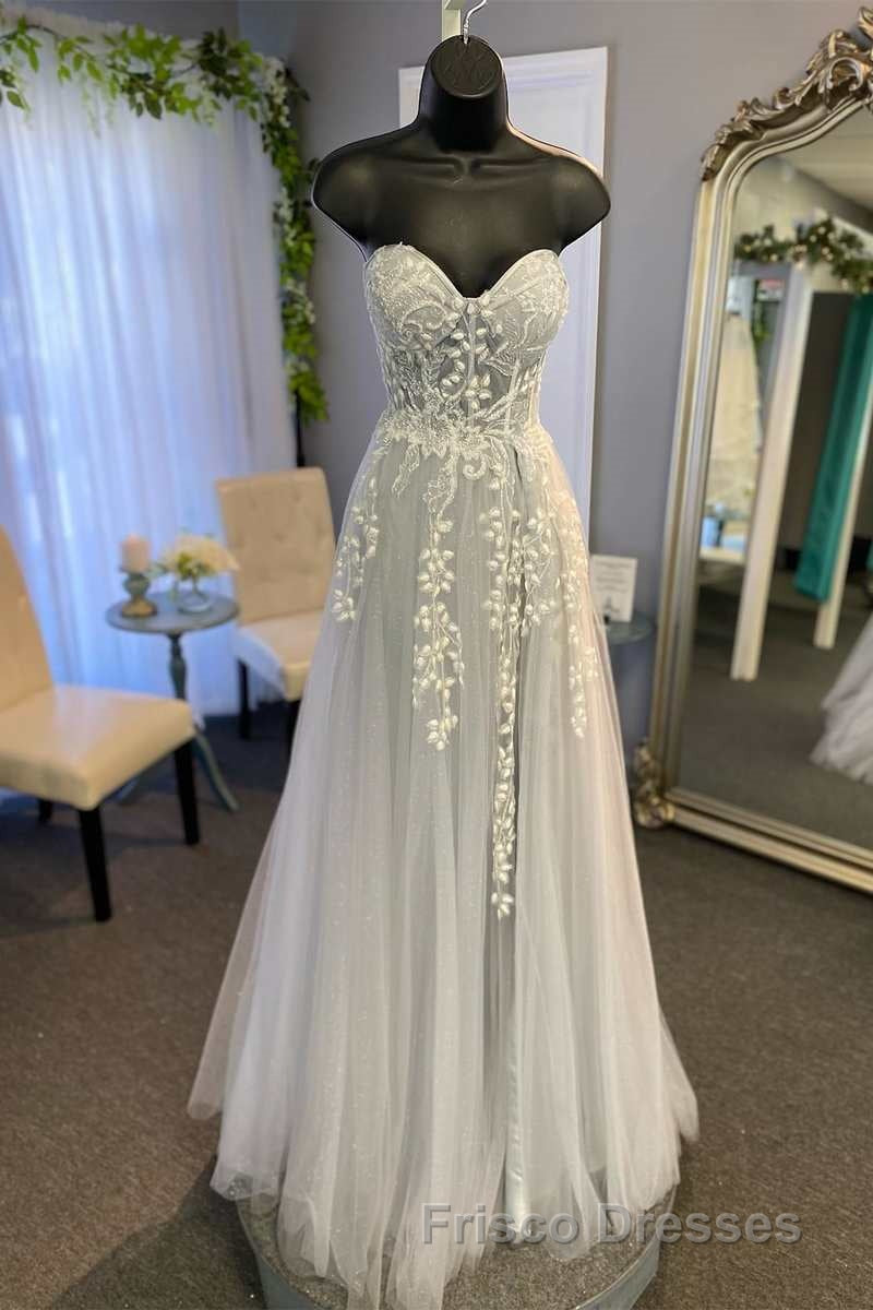 Tulle Floral Lace Sweetheart A-Line Formal Prom Gown