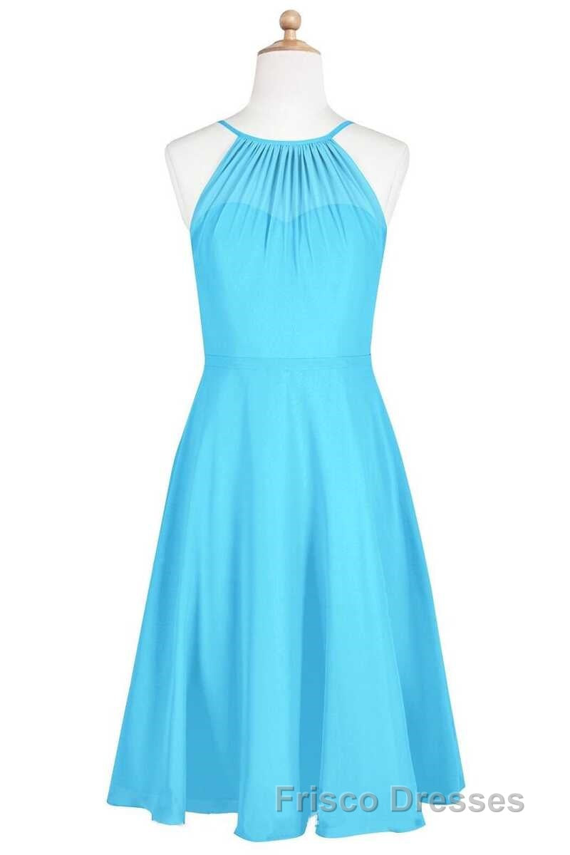 Pool Blue Chiffon Halter Short Bridesmaid Dress Secondary image
