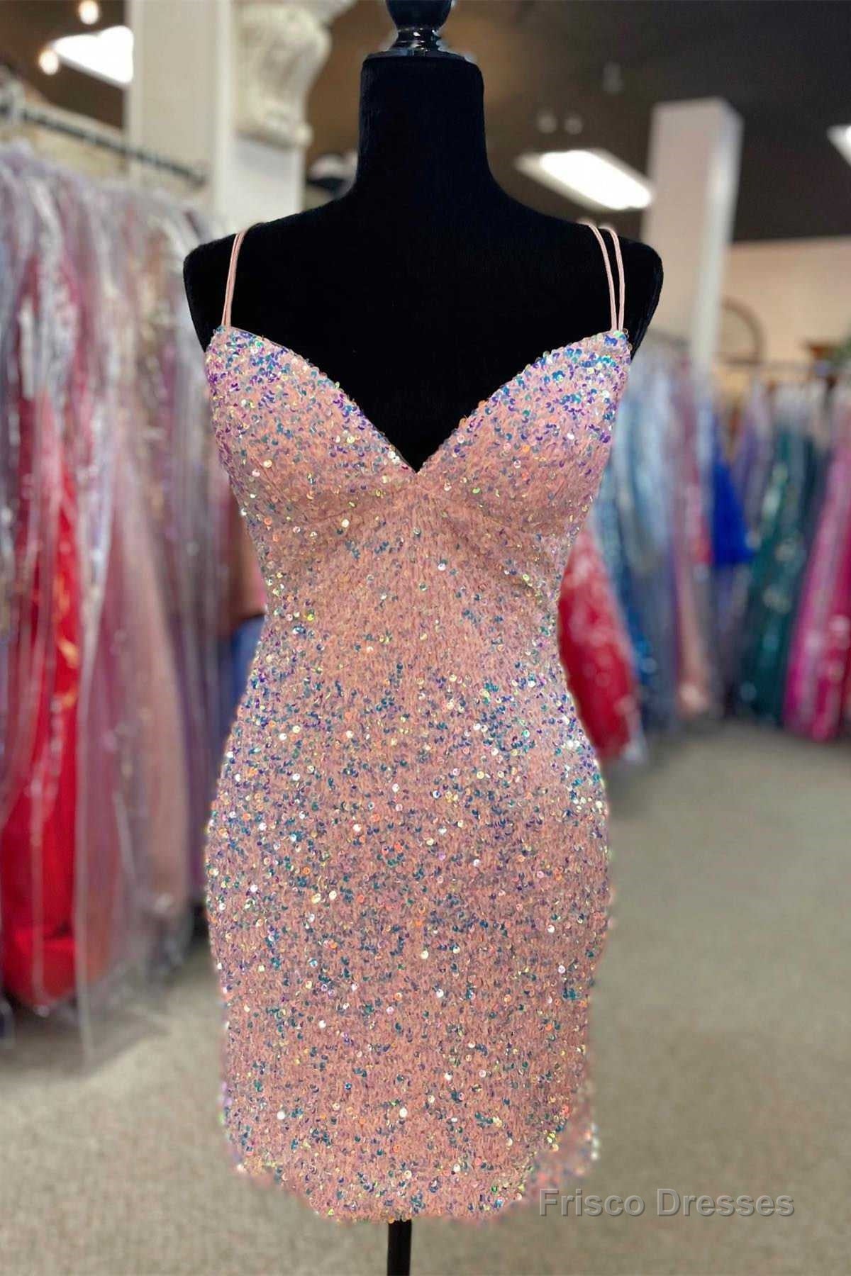 Sequin V-Neck Lace-Up Bodycon Mini Homecoming Dress Main image