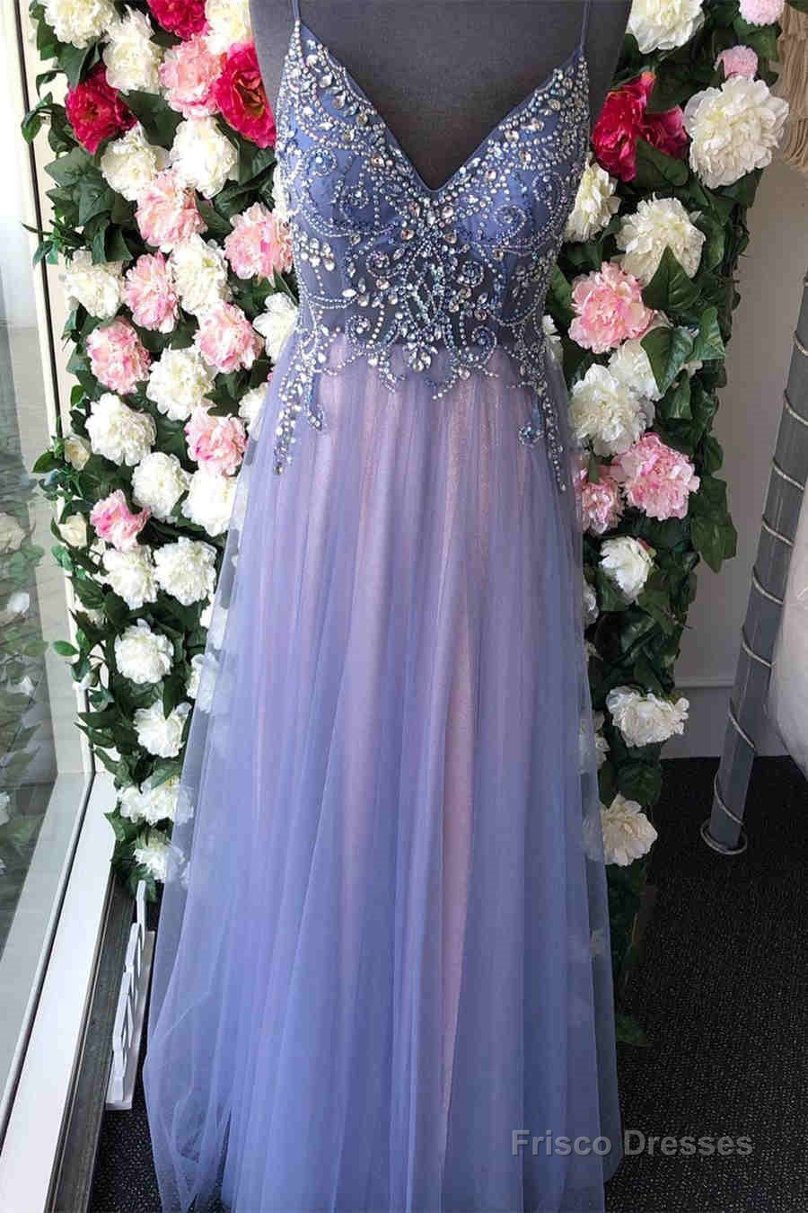 Straps A-Line Tulle Long Prom Dress with Crystal Main image