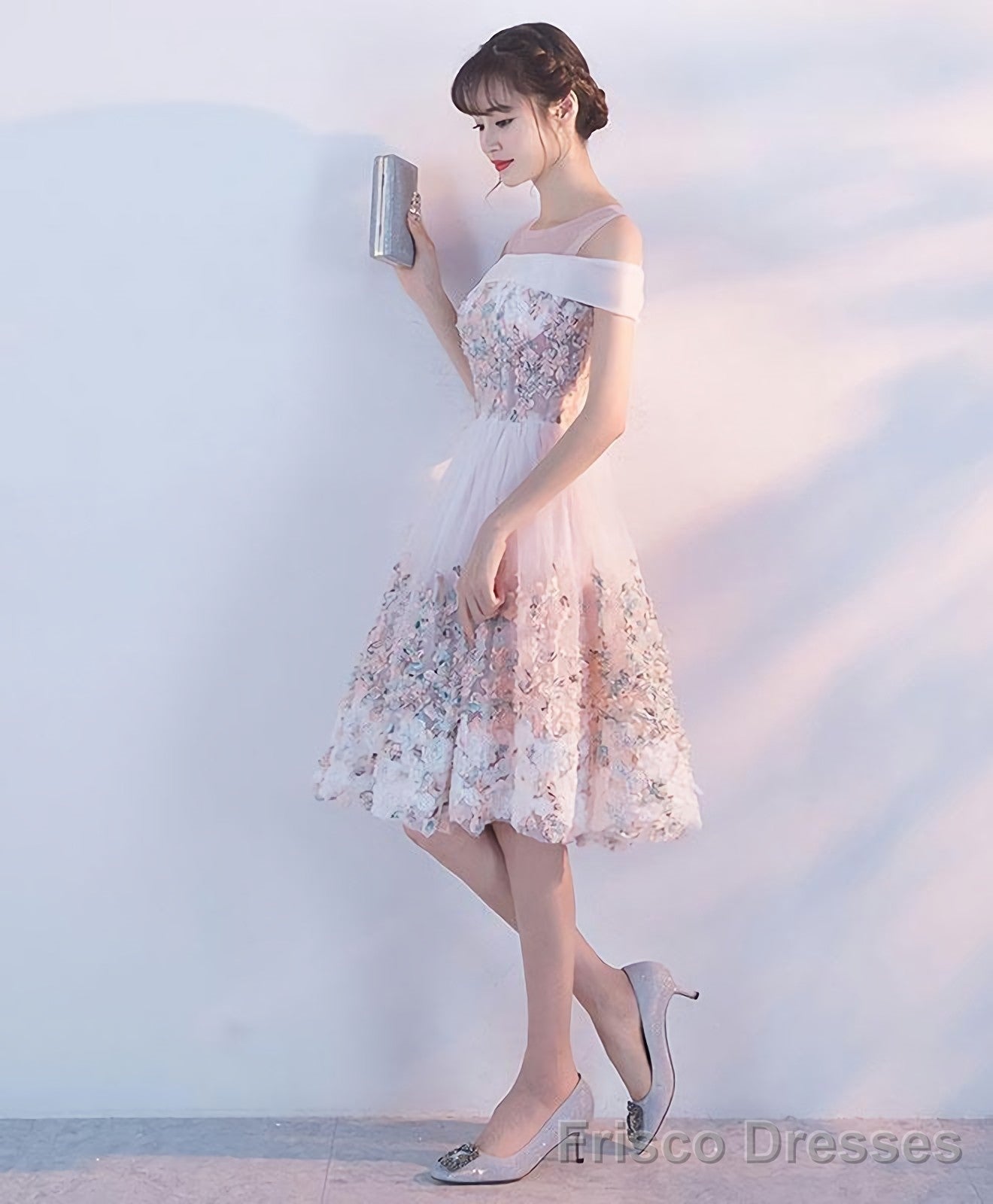 slim fit dress slacks Pink Lace Applique Short Prom Dress Pink Homecoming Dress