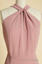 Dusty Pink Twist-Front Backless Long Formal Prom Dress