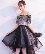 Black Tulle Lace Short Prom Dress, Black Tulle Homecoming Dress