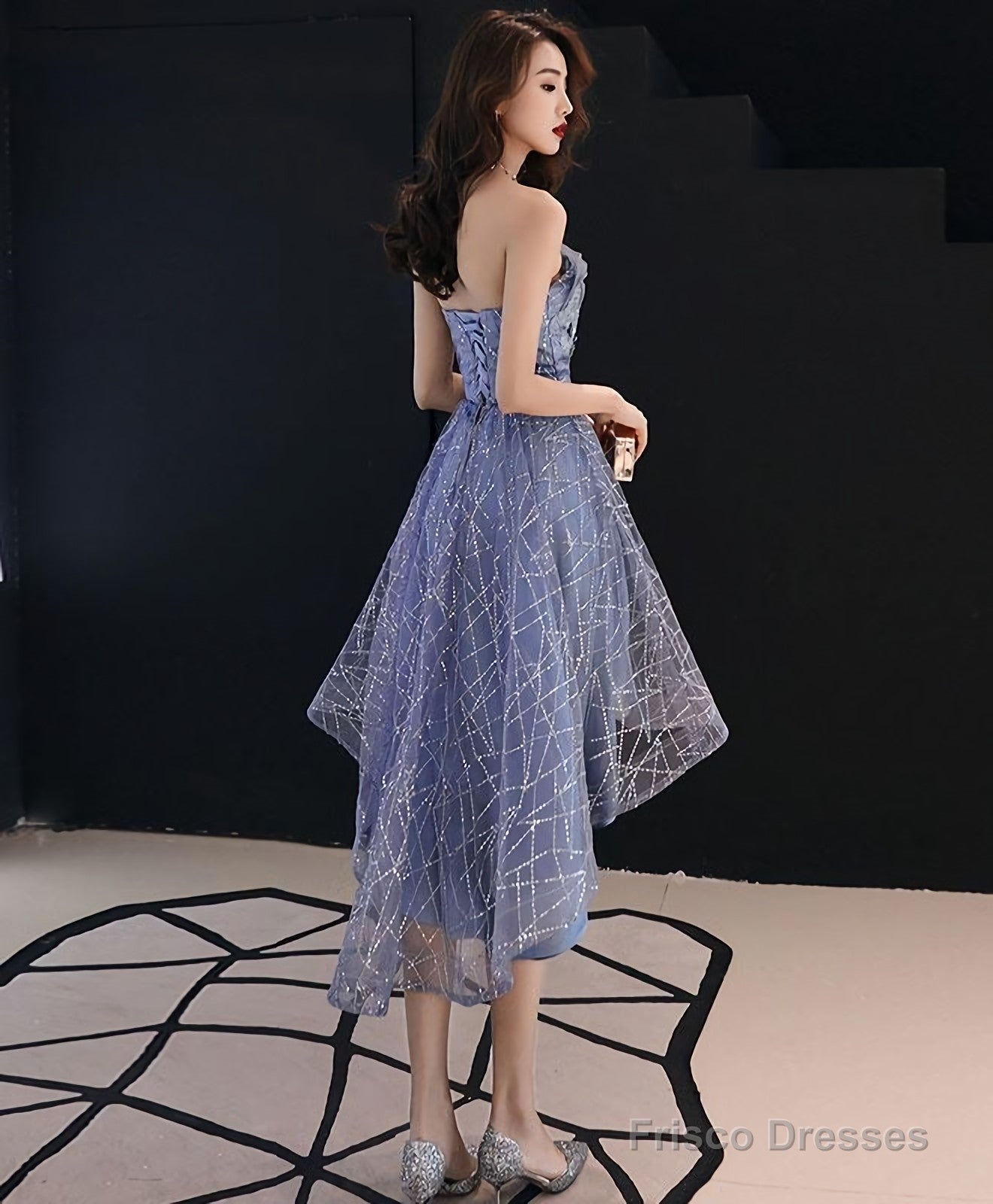 Blue Tulle High Low Prom Dress, Blue Homecoming Dress Secondary image