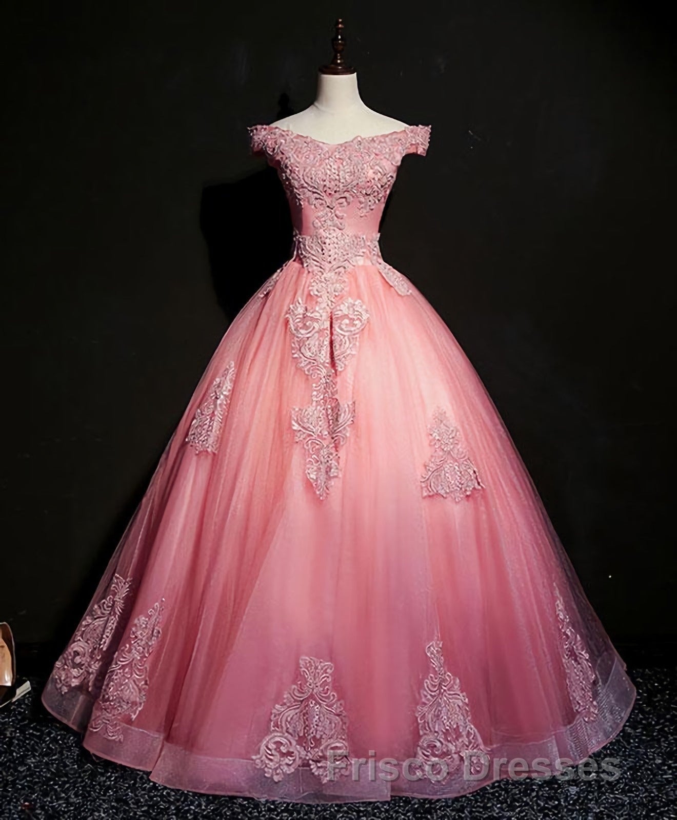 Blue Tulle Lace Off Shoulder Long Formal Prom Dress, Blue Tulle Lace Evening Dress
