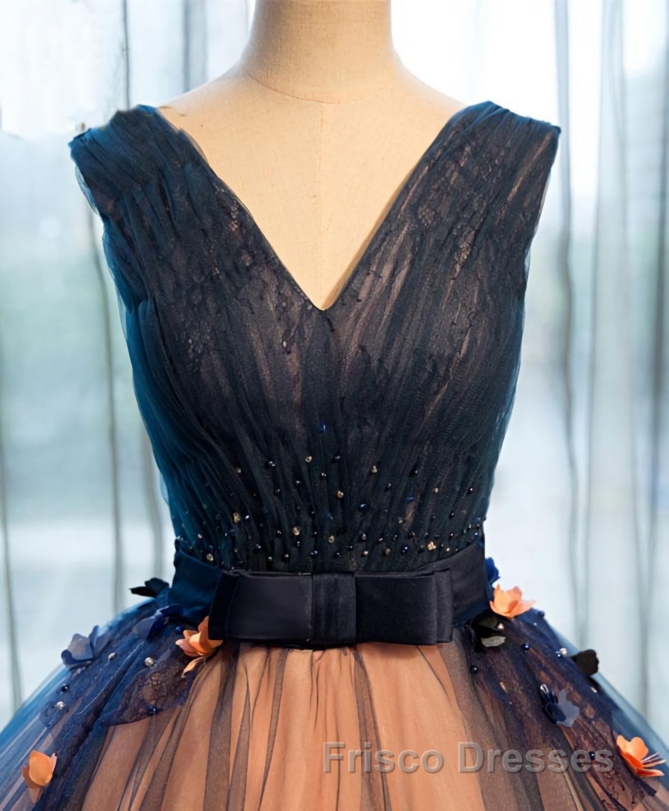 Tulle V Neck Long Formal Prom Gown Tulle Evening Gown