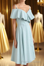 Mint Cold-Shoulder Ruffled A-Line Short Dress