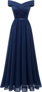 Womens Lace Bridesmaid Dresses A-Line Off Shoulder Floral Lace Chiffon Formal Prom Dresses