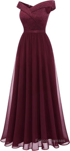 Womens Lace Bridesmaid Dresses A-Line Off Shoulder Floral Lace Chiffon Formal Prom Dresses