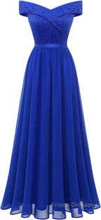 Womens Lace Bridesmaid Dresses A-Line Off Shoulder Floral Lace Chiffon Formal Prom Dresses