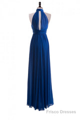 Royal Blue Chiffon Halter Keyhole Long Formal Dress