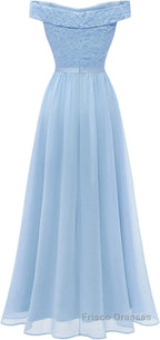 Womens Lace Bridesmaid Dresses A-Line Off Shoulder Floral Lace Chiffon Formal Prom Dresses
