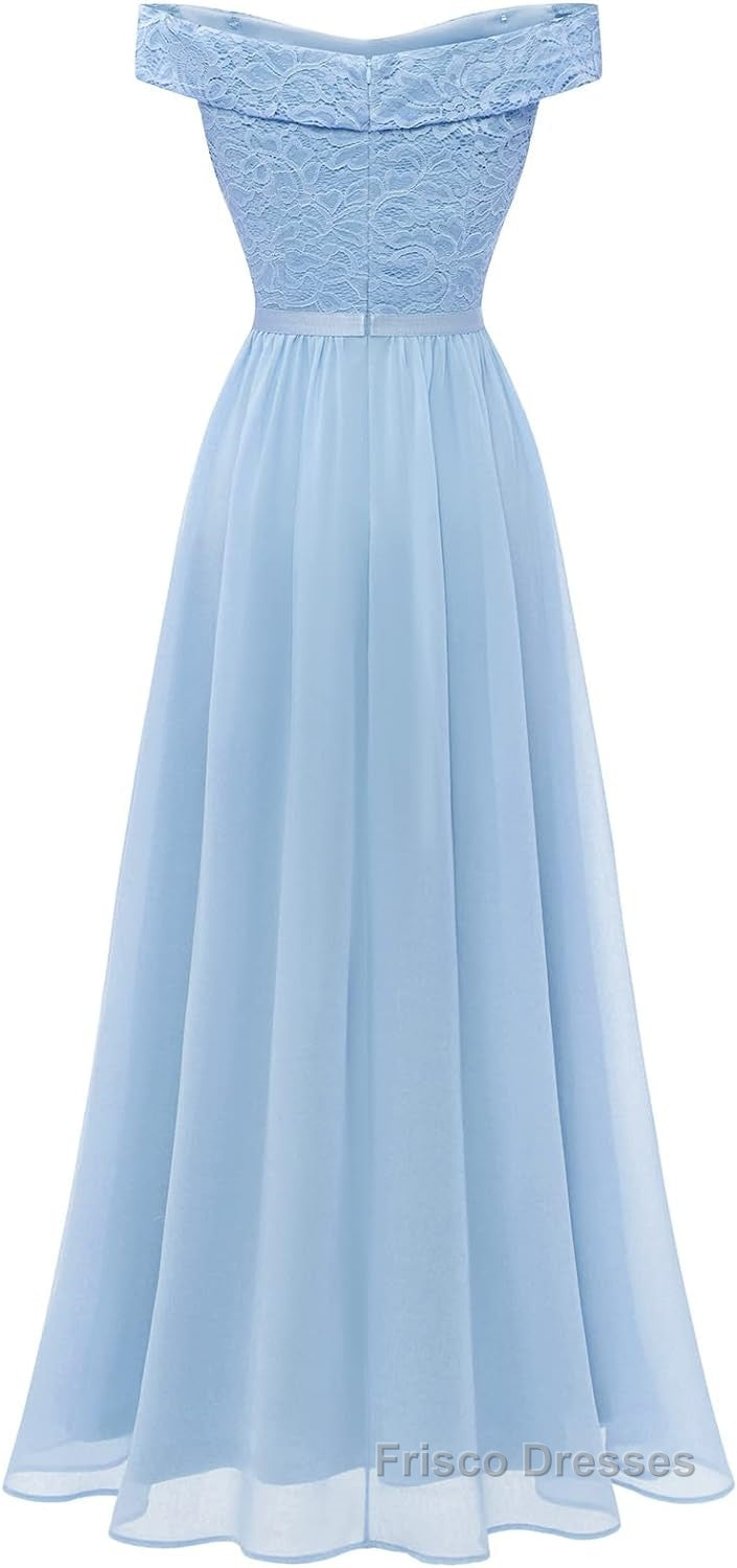 Womens Lace Bridesmaid Dresses A-Line Off Shoulder Floral Lace Chiffon Formal Prom Dresses
