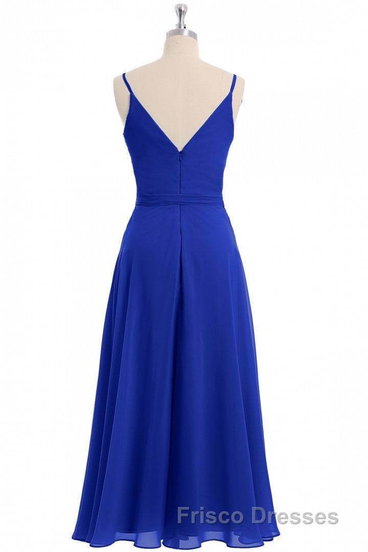 Royal Blue V-Neck Spaghetti Straps Tea-Length Bridesmaid Dress Secondary image