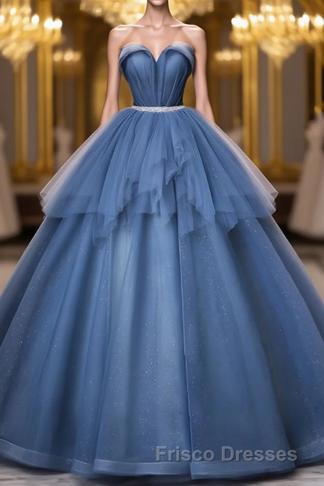 Blue Sweetheart Neck Tulle Long Formal Prom Dress, Blue Evening Dress Main image