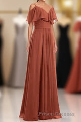 Rust Orange Straps Ruffled A-Line Bridesmaid Dress
