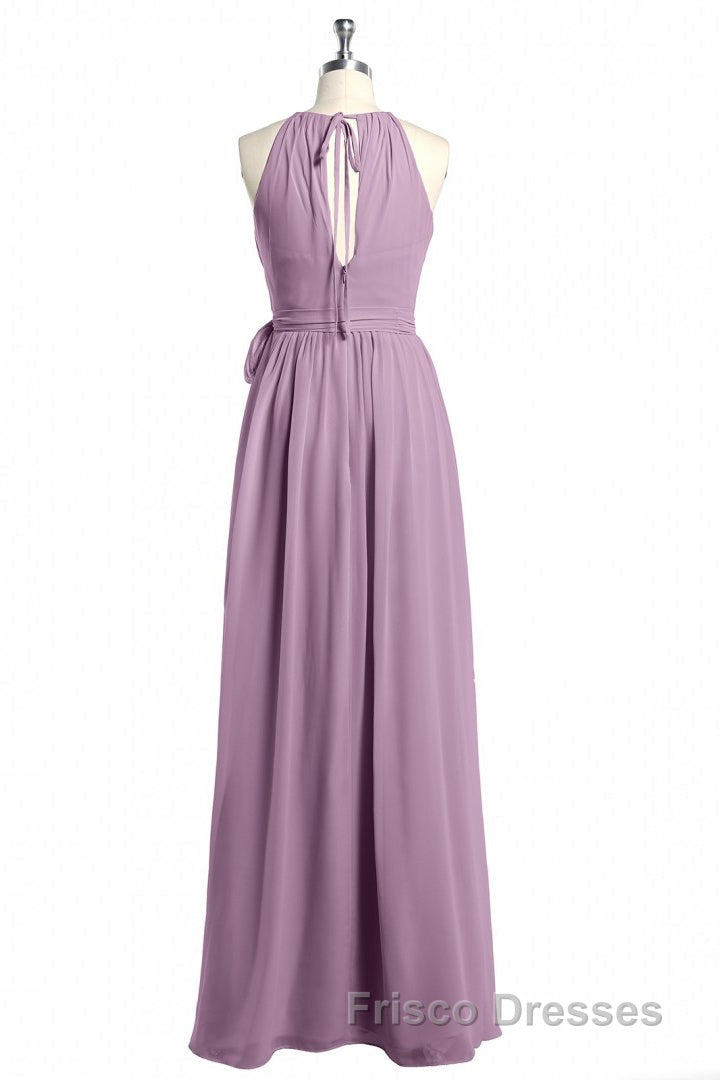 Dusty Purple Halter Keyhole Back Long Bridesmaid Dress