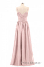 Dusty Pink Spaghetti Straps Banded Waist Long Bridesmaid Dress
