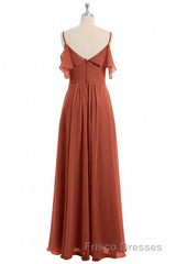 Rust Orange Straps Ruffled A-Line Bridesmaid Dress