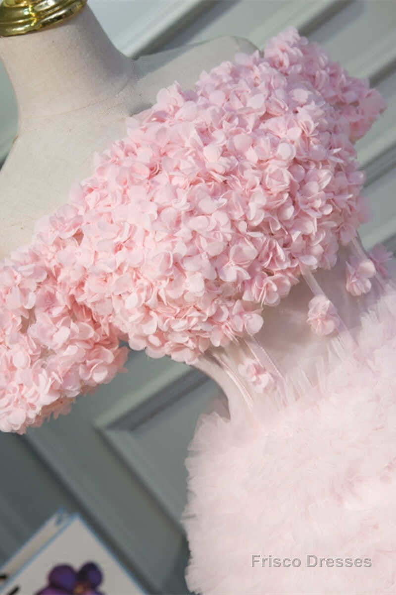 Pink Off-the-Shoulder Multi-tiered A-Line Homecoming Dress