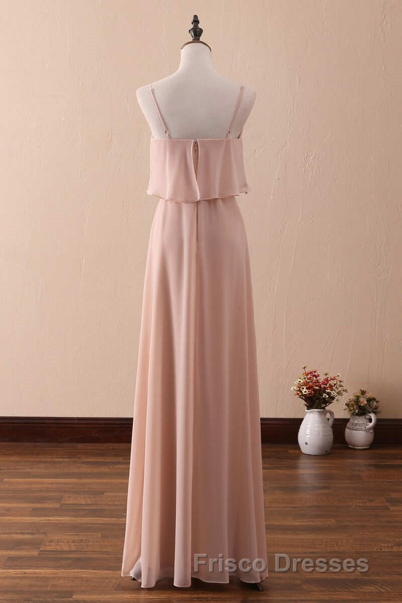 Blush Pink Spaghetti Strap Ruffled Long Bridesmaid Dress Secondary image