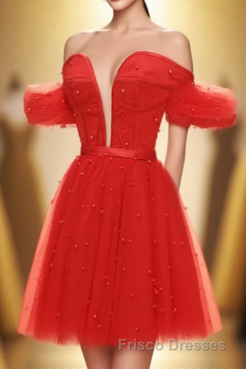 Red Off-the-Shoulder Bustier A-Line Short Homecoming Dress Main image