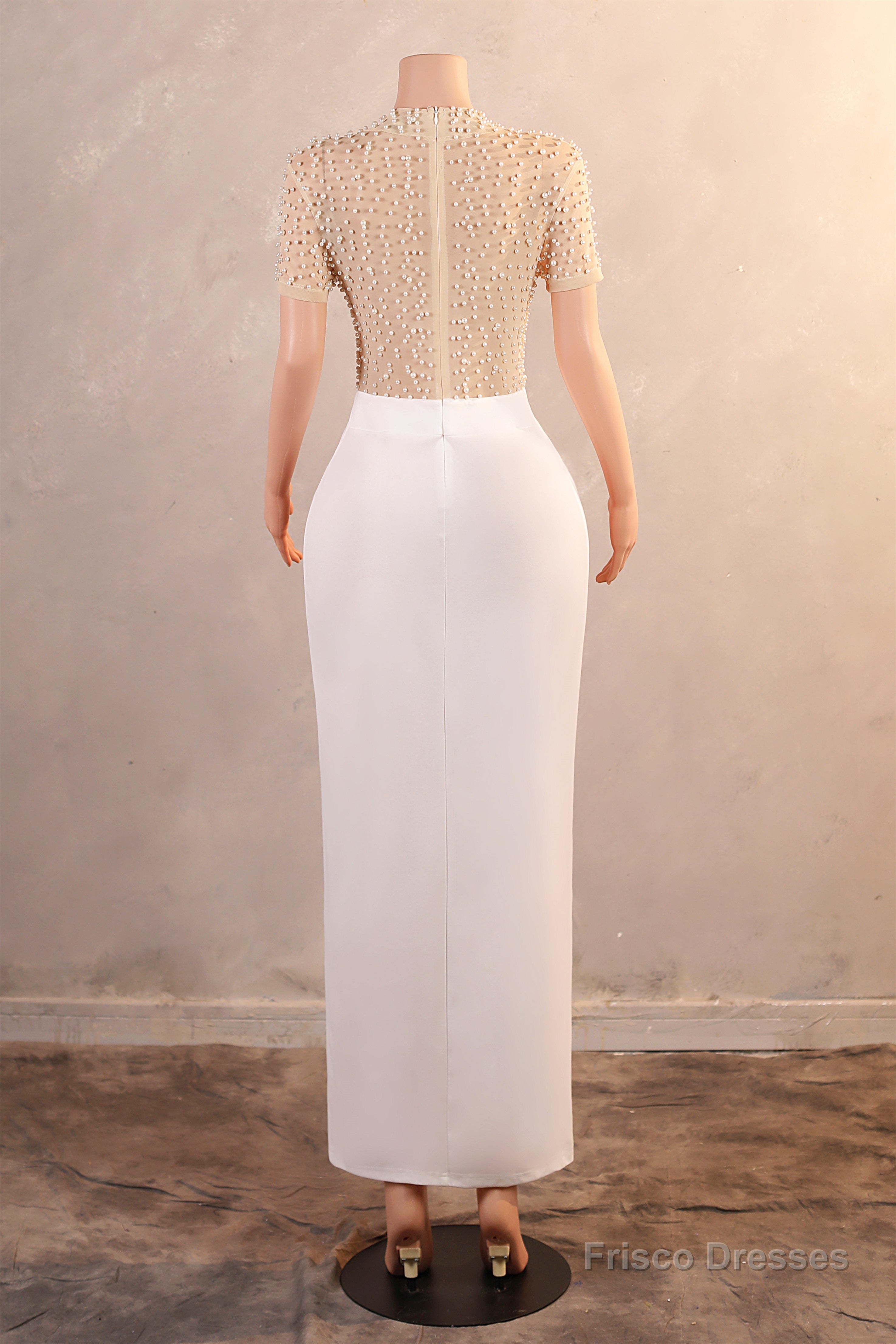 Crew Sheath Ankle-Length Zipper Beads Split Side Short Sleeve Evening Dress Secondary image