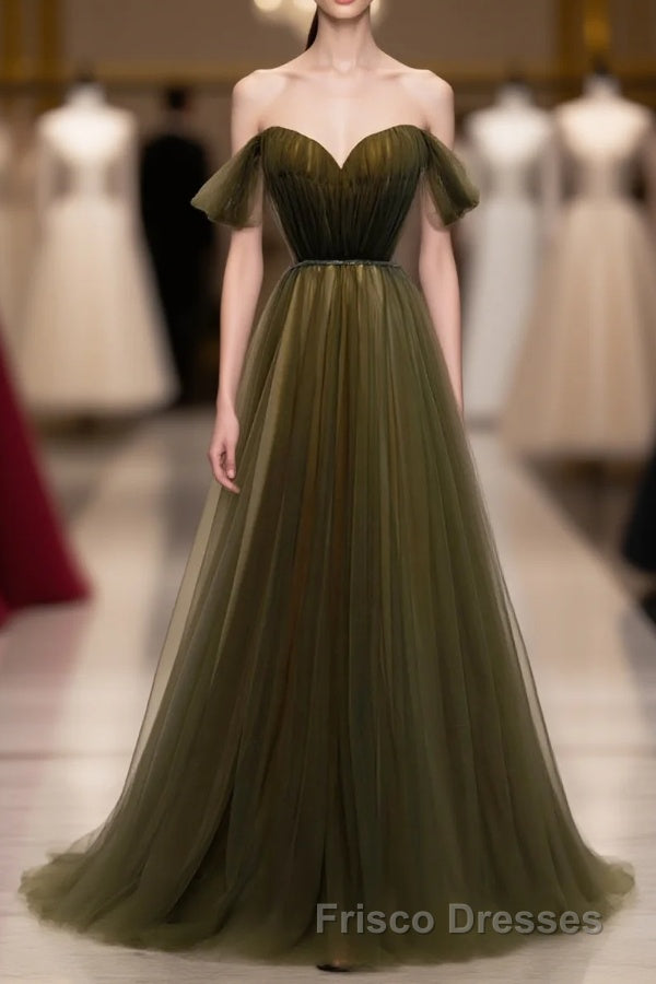 Simple Sweetheart Tulle Off Shoulder Long Formal Prom Dress, Tulle Formal Prom Dress Main image